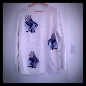 NWOT Light Grey Bird Sweater With Sequin Detail